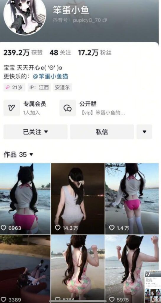 17万粉丝抖音擦边网红笨蛋小鱼超反差嫩妹私拍福利小视频