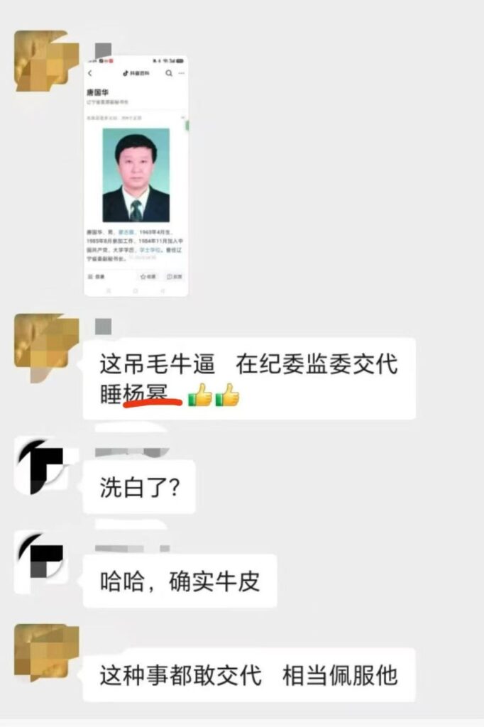 网传落马辽宁委原副秘书长唐国华坦白曾睡过杨幂